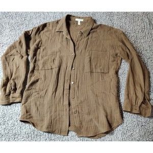 Eileen Fisher Brown Classic Collar Long Sleeve Shirt Women's  Sz S
